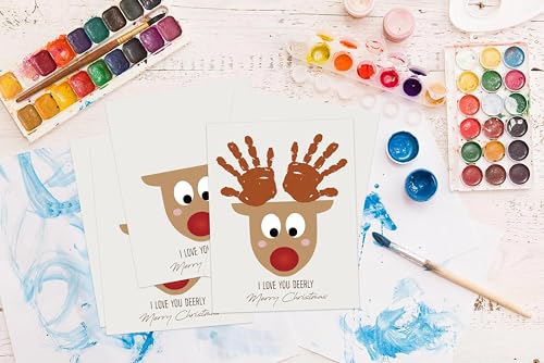 I Love You Deerly Christmas Handprint Art Craft Kits - 10 Pack, Greeting Cards for Kids & Classroom