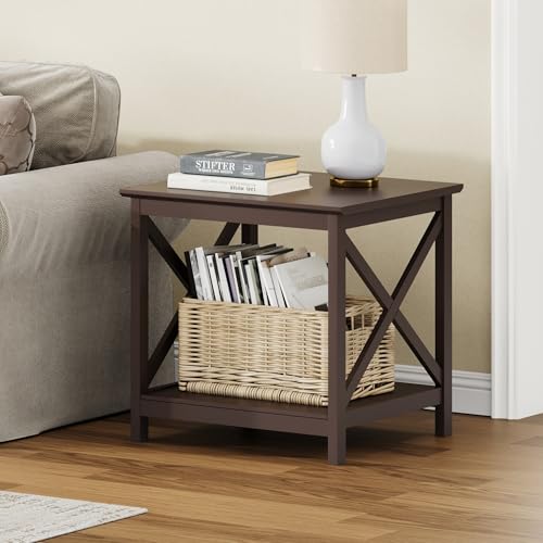 ChooChoo 24-Inch End Table with 2-Tier Storage Shelf - Espresso Variation