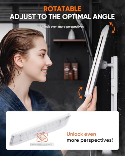 Heated Fogless Shower Mirror for Shaving - White, Stepless Dimmable Lights, Removable, No-Drill