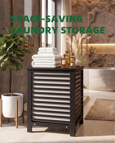 Black Double Laundry Hamper with Lid & Removable Liners, 120L Bamboo Storage Basket