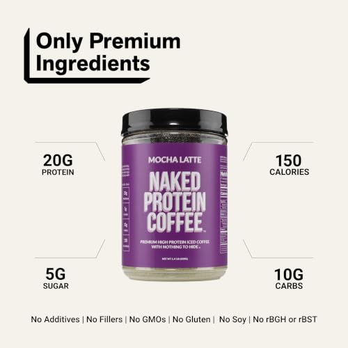 NAKED Mocha Latte Protein Coffee - Colombian Iced Keto Shake, 20g Grass-Fed Whey, Caffeine, Gluten-Free