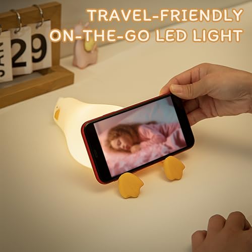 Silicone Night Light for Kids - Squishy Duck Lamp, 3-Level Dimmable & Rechargeable Baby Night Light for Breastfeeding & Nursery | Touch Control, Lying Flat Design, Toddler Safe (Ducky Lay Light)