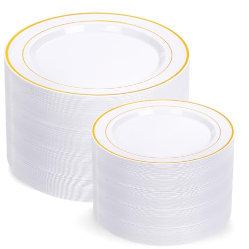 Gold Disposable Plastic Plates 200 Pcs Set for Parties & Events - Reusable & Elegant