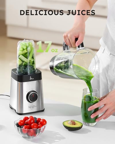 Sangcon 5-in-1 Blender Food Processor Set with Large & Small Cups, 2 Blades, Chopper, 40 oz Capacity
