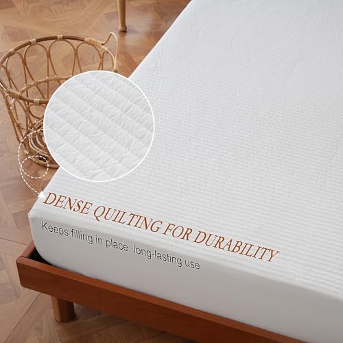 YOUR MOON Queen Wool Mattress Pad with Cotton Cover - Natural, Breathable, Temperature-Regulating