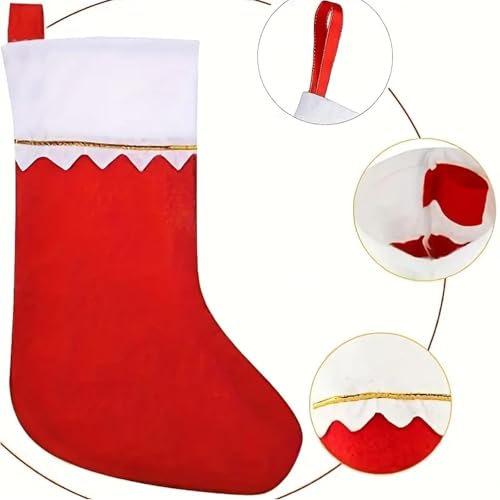 Christmas Stockings Set of 12, 14" Red & White Felt Christmas Stockings with Gold Trim for Hanging Xmas Home Decor