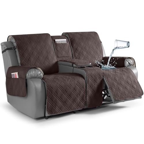 Loveseat Recliner Cover with Center Console - 2 Seater Waterproof Pet Sofa Protector - Chocolate