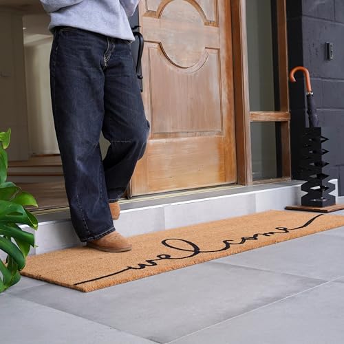 Warm Greeting Welcome Mat - Aesthetic Script, Non-Slip, Tufted, 2' x 6'
