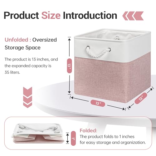 ECDYQXVU 13x13x13 Inch Foldable Storage Cube Bins - White & Pink 6 Pack