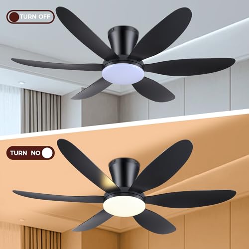 42-Inch Ceiling Fan with Lights - Black Low Profile Flush Mount Remotely Controlled