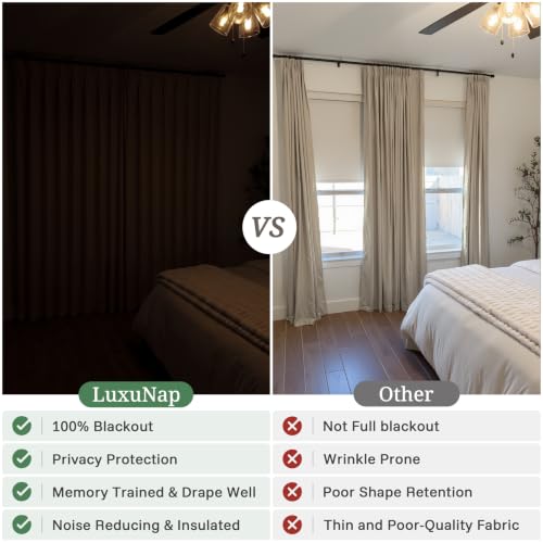 Blackout 4 Panels Set Pinch Pleated Linen Curtains 96 Inches Long for