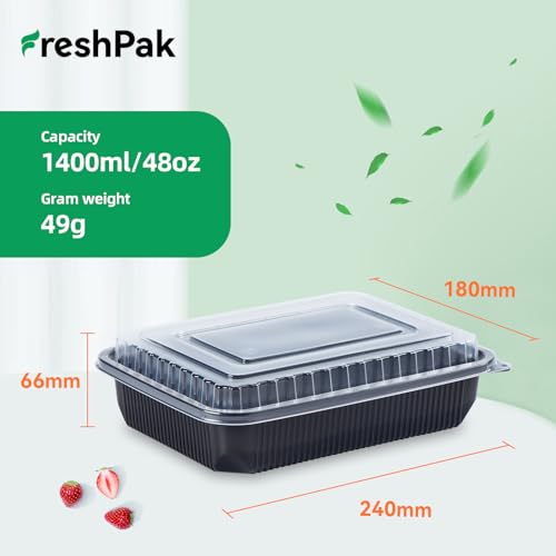 Black 48oz Meal Prep Containers 40-Pack Leakproof Food Storage - Single Compartment