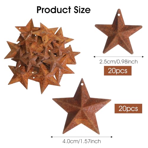 Mini Rusty Metal Barn Stars - 40 Pieces for Crafts & Decor, Two Sizes