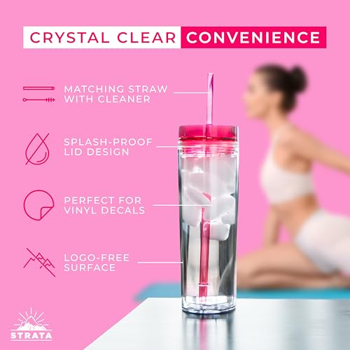 24 Pack Reusable 16oz Clear Acrylic Tumblers with Lids & Straws - Colorful Double Wall Drink Cups