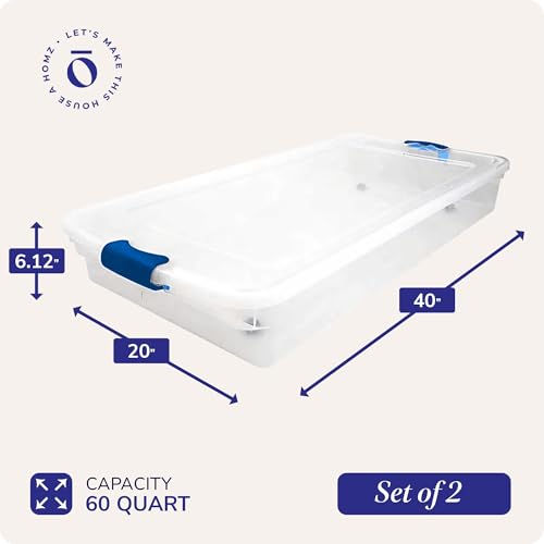 HOMZ Under Bed Storage Bin 60 Qt with Lid - Blue, 2 Pack
