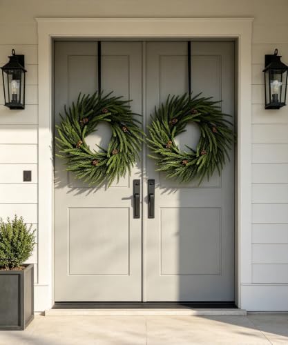 21-inch Norfolk Pine Wreath Christmas Front Door Decor - Real Touch & Pinecones