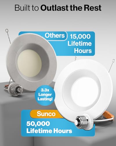 Sunco 4 Pack 6 Inch Retrofit LED Recessed Lights 13W=120W 3000K