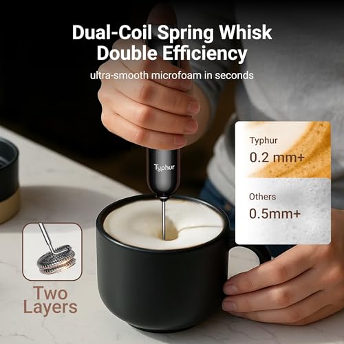 Electric Milk Frother with Storage Case & Stand - Black - Handheld Coffee Foam Maker