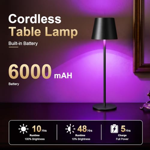 4 Pack Cordless Rechargeable Table Lamps with RGB Colors & Dimmable Warm White