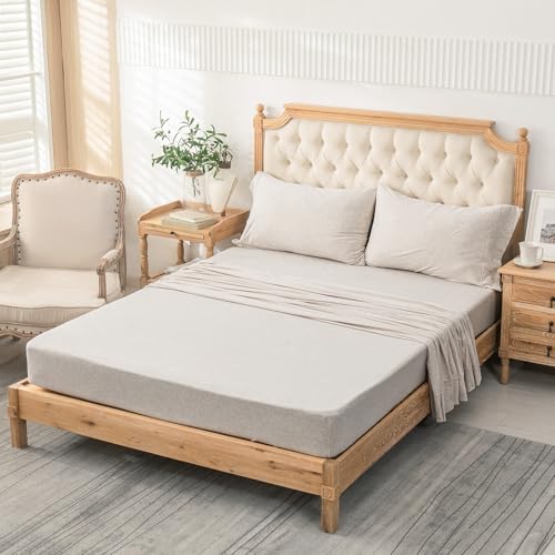 PURE ERA Heather Beige Jersey Knit Bed Sheet Set California King - 4 Piece