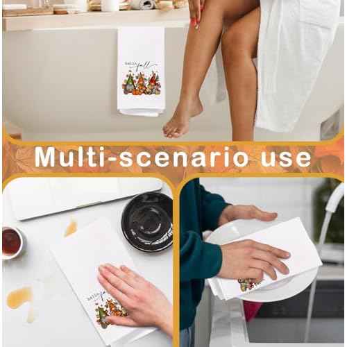 SPBL&L Fall Kitchen & Bath Towels - Gnomes Dwarf Pumpkin Maple Leaf Decorative Hand & Dish Towels, 16x24 Inches