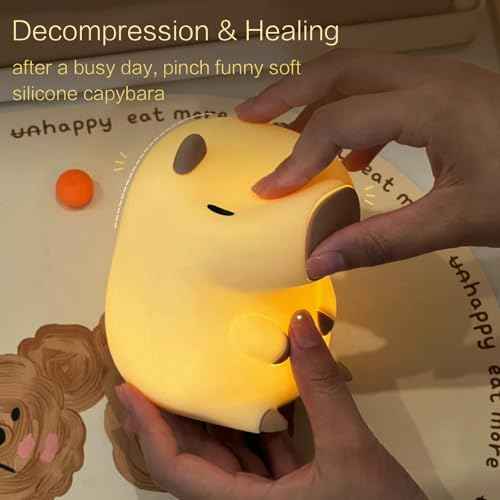 Capybara Cute Night Light, Squishy Capybara Lamp Xmas Gifts Toys, Rechargeable LED Dimmable Silicone Nightlight for Kids, Funny Light Up Capibara, Baby Nursery College Dorm Fall D?cor
