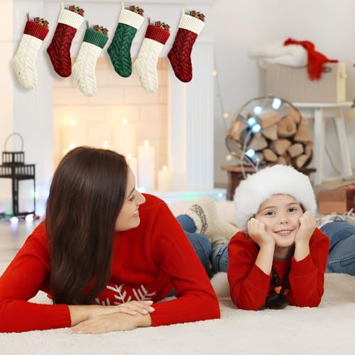 Vinsot 12 pcs 18 Inch Christmas Stockings Cable Knitted Decoration