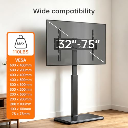 Afaloona TCP01-M-A02 Universal Floor TV Stand for 32-75 Inch TVs, Height Adjustable, Swivel, Max 110 lbs