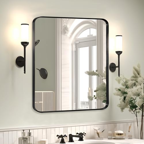 36 x 30 Black Framed Bathroom Mirror Matte Black Frame, Rectangular