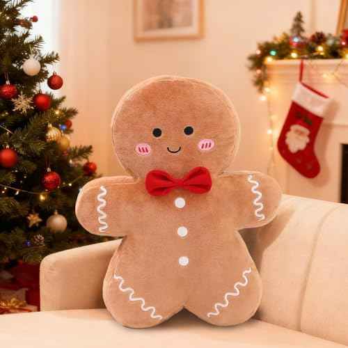 Gingerbread Plush Pillow Gingerbread Man Pillow Cute Plush Decor Cushion 13.8in Brown
