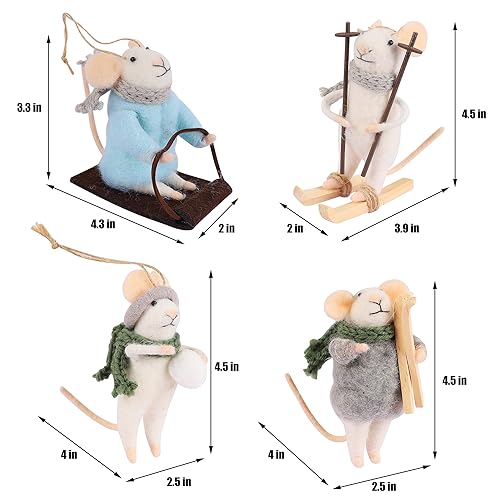 Juegoal Felt Skiing Mouse Ornaments Set of 4 Christmas Decorations