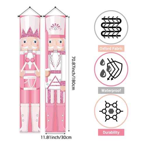 Lofaris Pink Nutcracker Christmas Porch Banner ? Welcome Hanging Sign for Indoor and Outdoor Decoration, Home Party, and Birthday Supplies