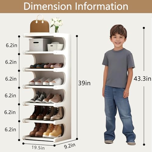 White 7-Tier Vertical Shoe Rack - Space-Saving Bamboo Shoe Organizer for Entryway & Closet
