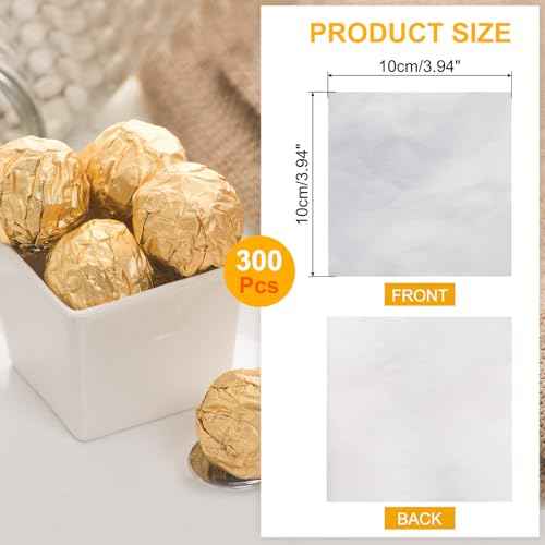 uxcell 300pcs Foil Candy Wrappers, 4 x 4 Inch Chocolate Bar Wrappers, Aluminum Foil Paper for Caramel Candy Packaging Decoration (Silver, Glossy Finish)