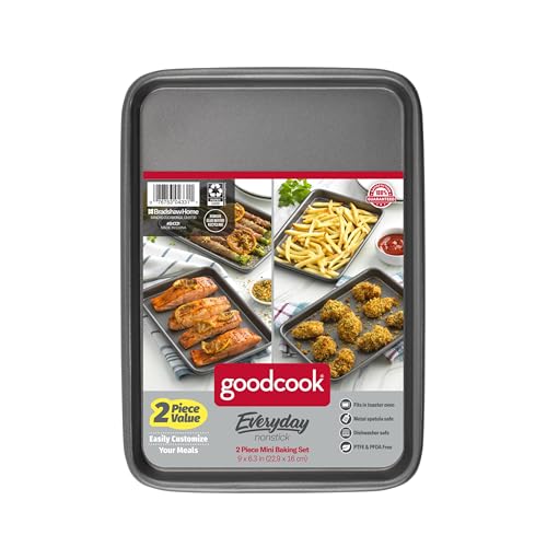 GoodCook Everyday Set of 2 Nonstick Steel 9" x 6.2" Toaster Oven Mini Baking Sheets, Gray