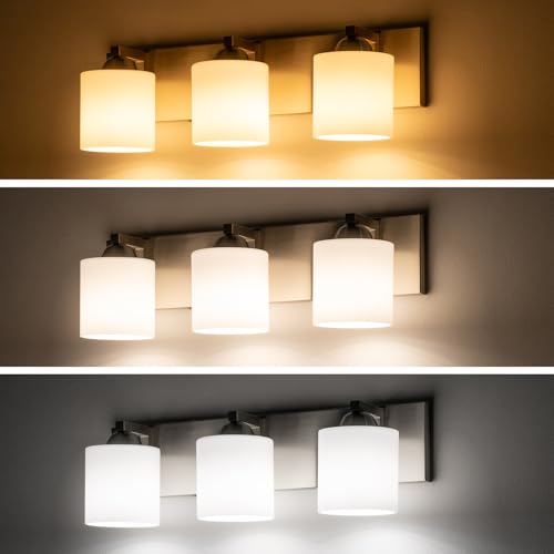Mirrea 3-Light Brushed Nickel Bathroom Vanity Light with White Glass Shades - Variation of Brushed Nickel / 3-Light