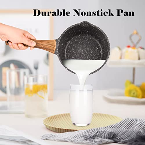 MINLUFUL Nonstick Saucepan with Lid, 1.8 Quart Classic Black Granite Coated Pasta Soup Pot for All Stovetops, 7 Inch Small Sauce Pan for Cooking Sauce Soup and Milk