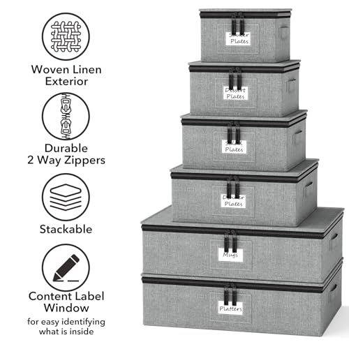 SpaceAid Stackable Storage Containers for Dishes and Mugs - Grey / Plate Platter Mug Combo