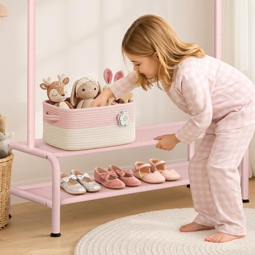 Kids Clothing Rack with Shelves - Pink Dress Up Storage for Little Girls
