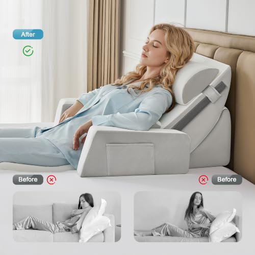 Yojoker 9PCS Wedge Pillow Set for Post-Surgery Support, Adjustable Full-Body Wedge Set in White-Grey