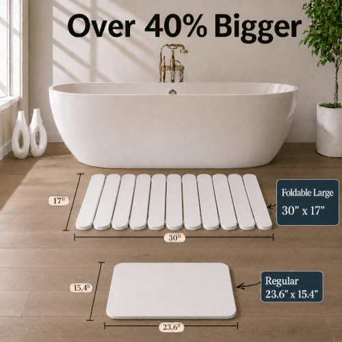 Pebble Nest White Foldable Diatomaceous Earth Bath Mat 30x17 Inches - Quick Dry & Non-Slip
