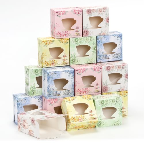 ReliThick 30 Pack Tea Flower Party Cookie Boxes with Window - Floral Design