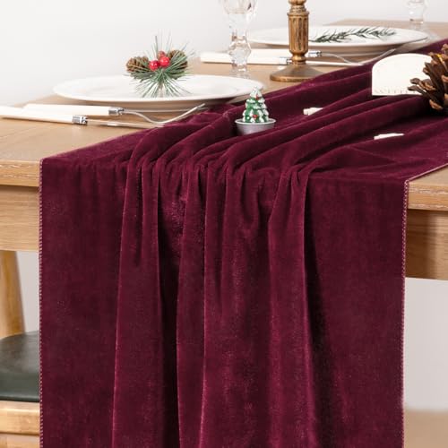 MLMC Burgundy Velvet Table Runner 10ft Wrinkle-Resistant Luxury Decor