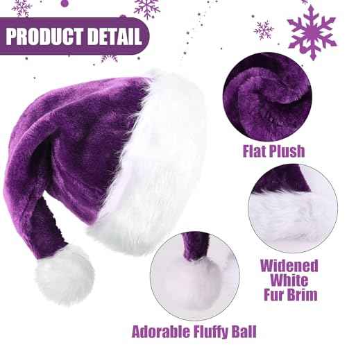 Christmas Santa Hat for Adults, Velvet Christmas Hat for Men Women Xmas New Year Party Favor, Unisex Adults