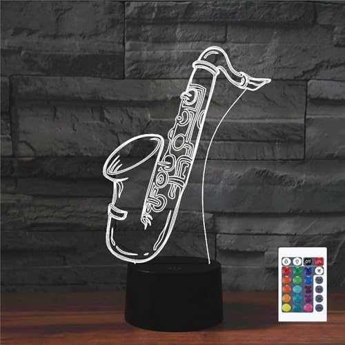 Saxophone 3D Illusion Night Light Touch Table Desk Lamp with Remote Control 16 Colors Optical USB LED Night Light for Kids Gift Room Decoration