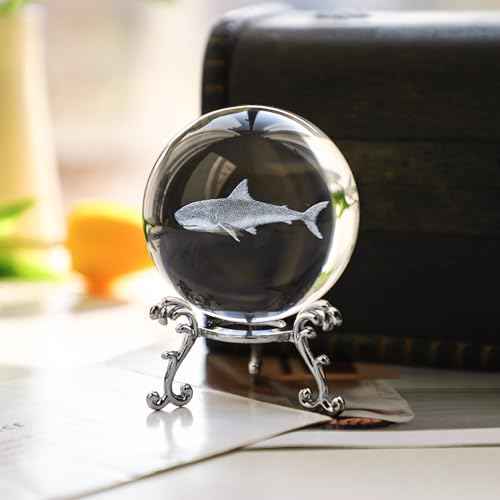 HDCRYSTALGIFTS 3D Shark Crystal Ball 60mm Glass Sea Animal Figurines Decorative Ball Ornaments Shark Gifts for Friends Women Shark Lovers