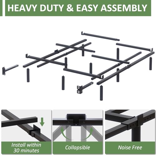 Mashomdec Queen Metal Bed Frame - 7-Inch Low Profile Adjustable Platform Bed, Heavy Duty, Noise-Free, Easy Assembly, Black