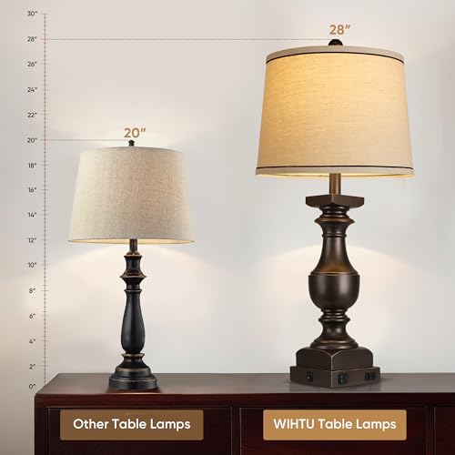 28'' Black Gold Resin Table Lamp Set of 2,Nightstand with USB Port