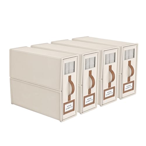 BigPonPon Beige 4-Pack Foldable Bed Sheet Storage Organizer Set - King Size, 3.7 Gallon