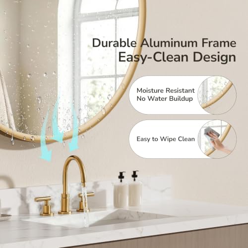 USHOWER 30 Inch Round Gold Bathroom Mirror with Sculpted Inner-Edge Frame - Over Sink Vanity
